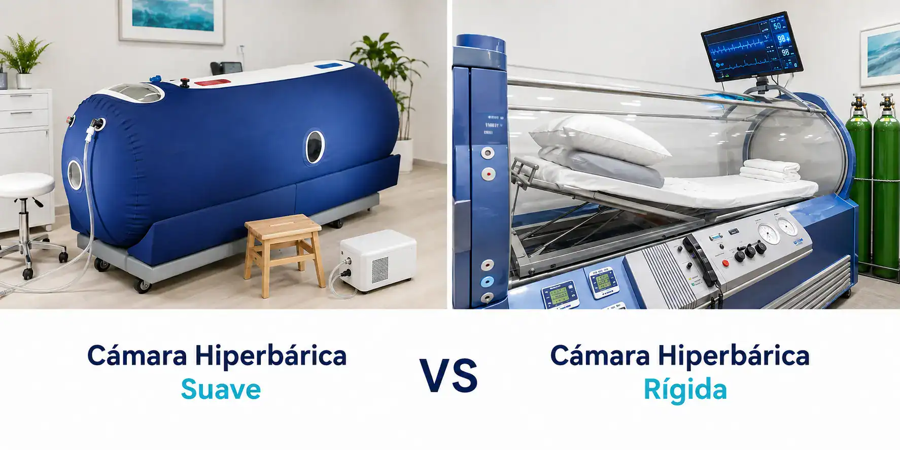 Comparación de una cámara hiperbárica rígida y una blanda